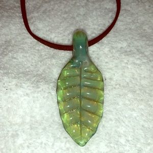 Handmade Glass Leaf Pendant Necklace